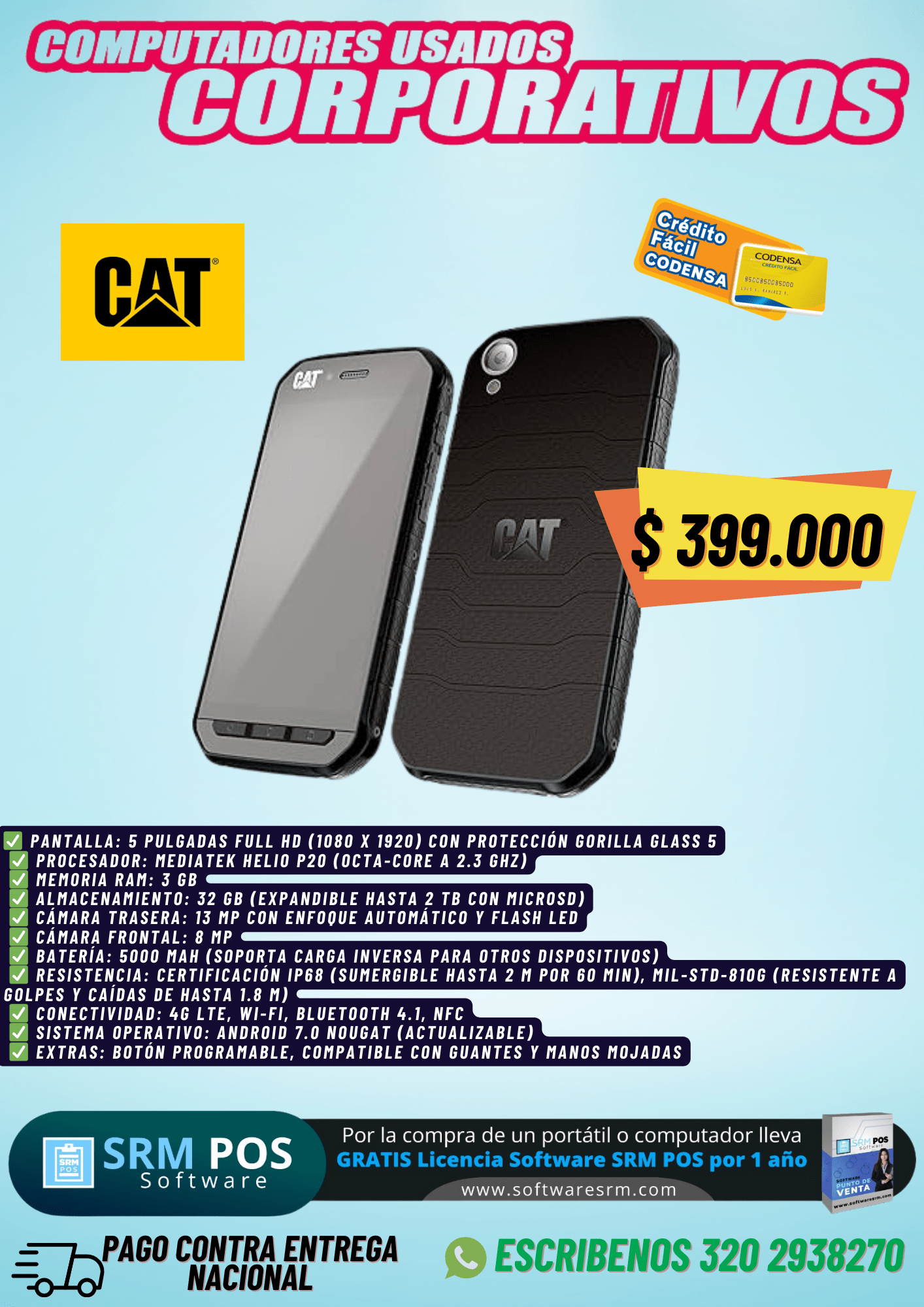 Smartphone CAT Resistente | 3GB RAM, IP68, 5000mAh | Celular Industrial