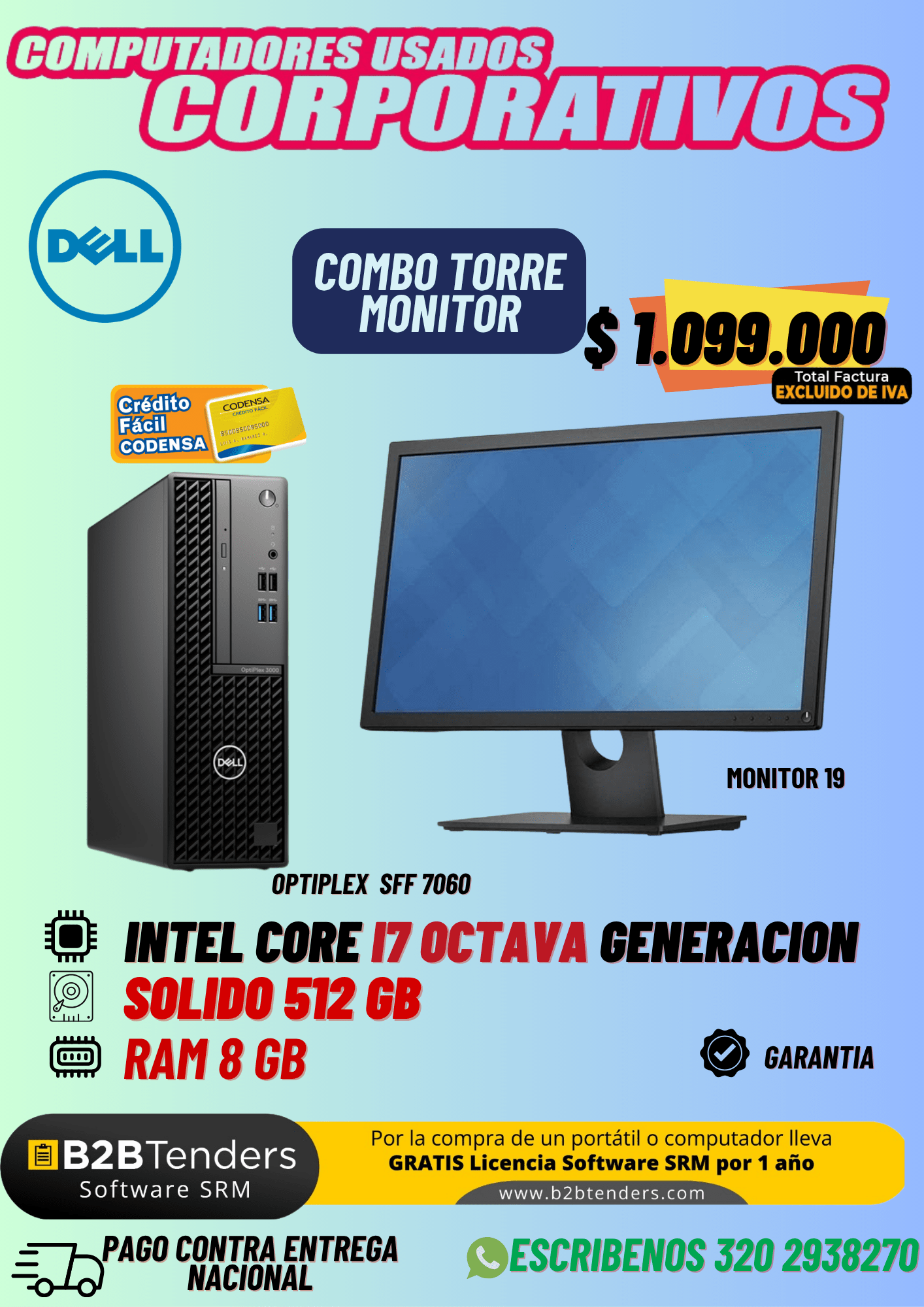 Dell Optiplex 7060 SFF Usado | i7 8ª Gen, 8GB, 512GB SSD + Monitor