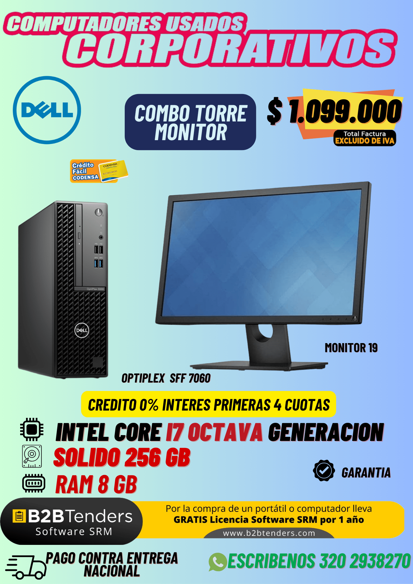 Combo Torre Dell Optiplex 7060 + Monitor 19” | i7 8va | SSD 256GB | RAM 8GB