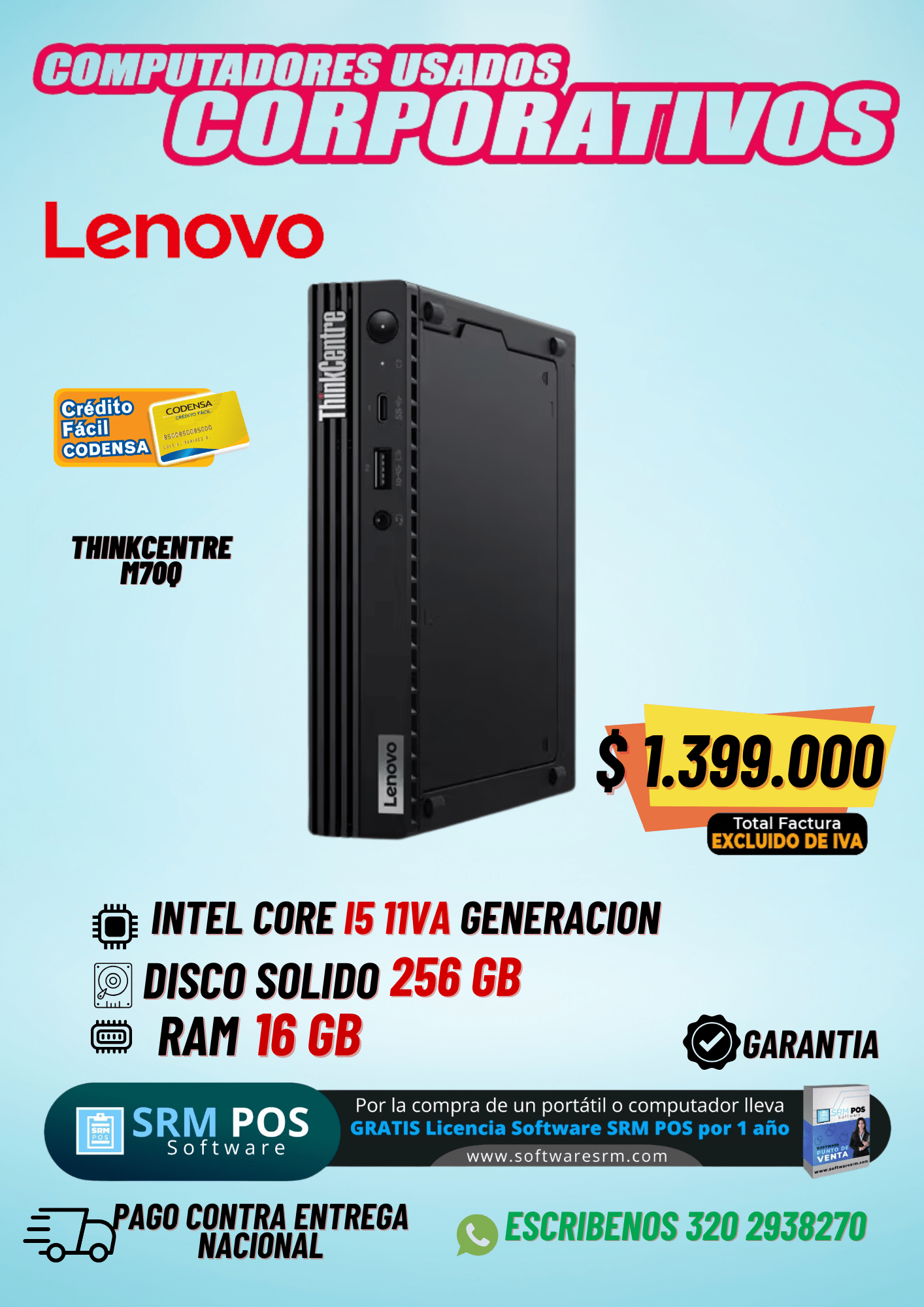 Lenovo ThinkCentre M700Q Tiny | Core i5 11va Gen | 16GB RAM | 256GB SSD | Mini PC Corporativa