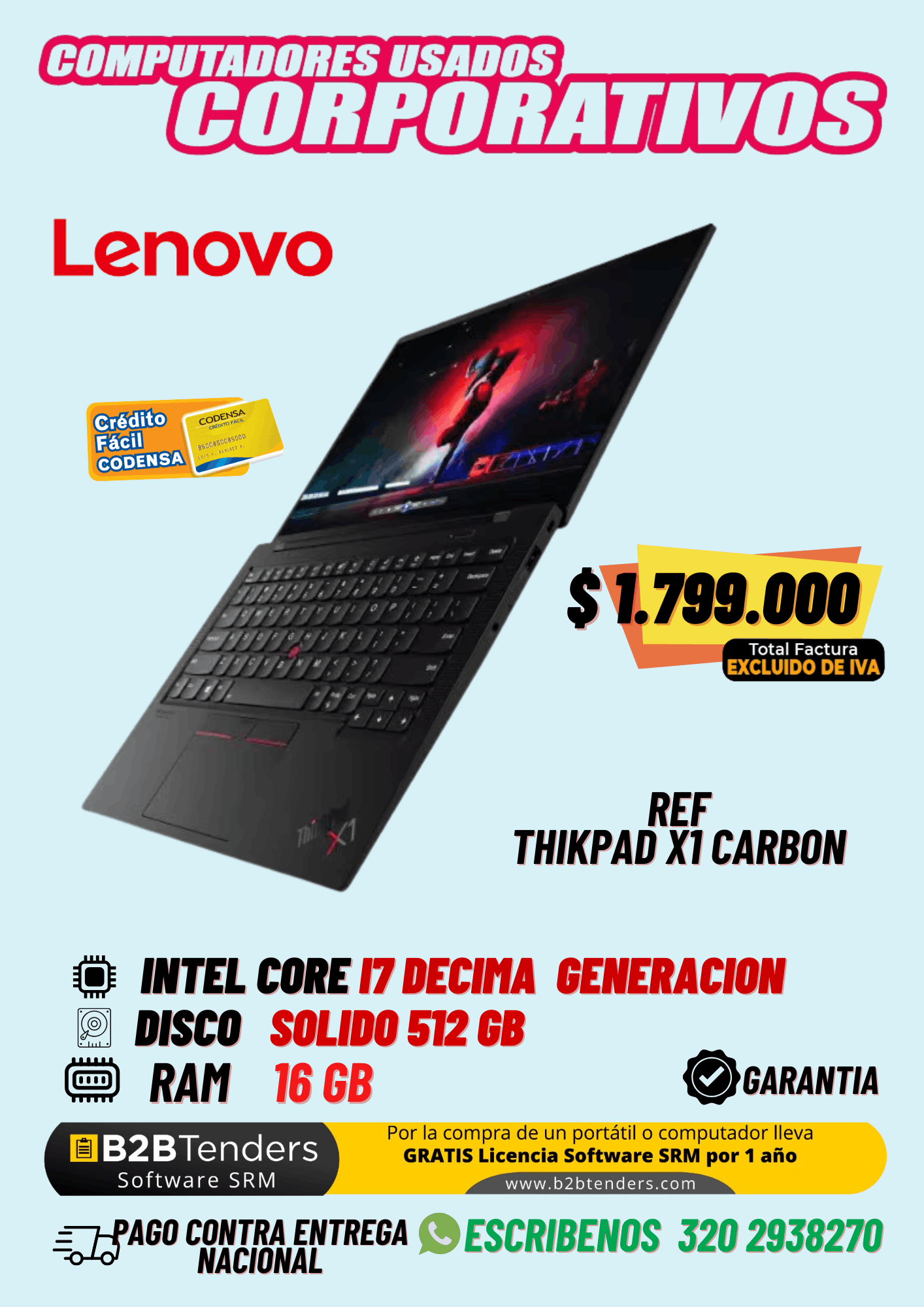 Lenovo ThinkPad X1 Carbon Core i7 10ª Gen | 16GB RAM | 512GB SSD | Portátil Corporativo Premium