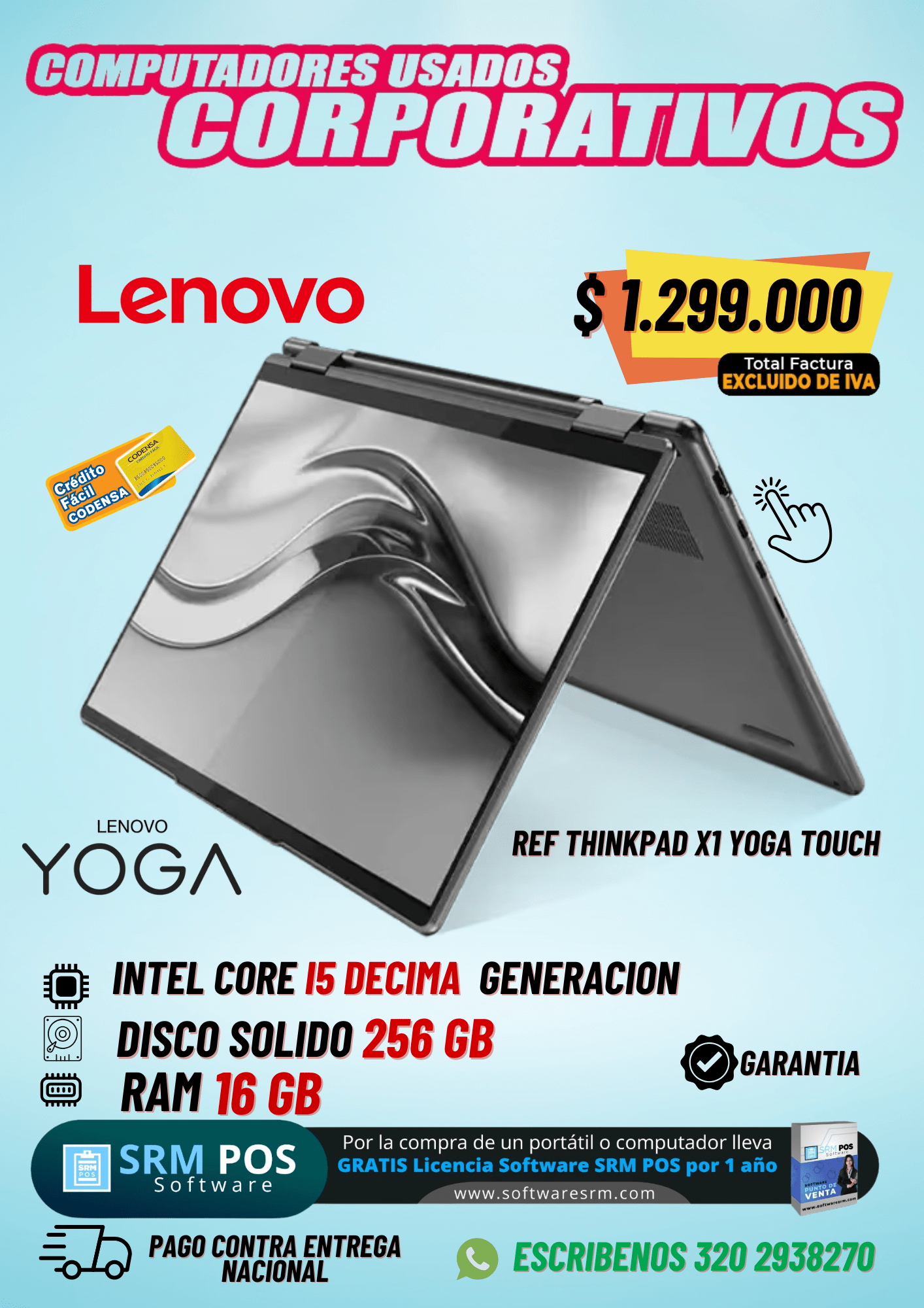 Lenovo ThinkPad X1 Yoga Touch Core i5 10ª Gen | 16GB RAM | 256GB SSD | Portátil 2 en 1 Corporativo