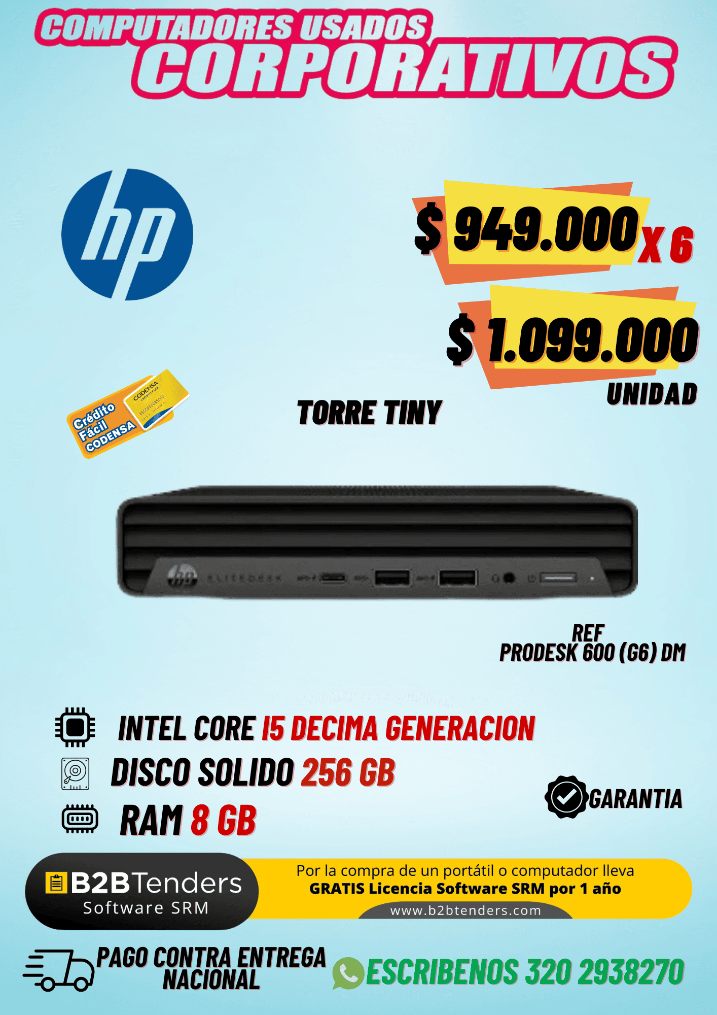 HP ProDesk 600 G6 Mini PC i5 10ª Gen | Computador Corporativo Barato Colombia