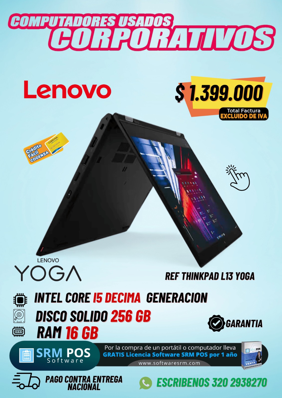 Lenovo ThinkPad L13 Yoga i5 10ma Gen 16GB RAM 256GB SSD Portátil Convertible