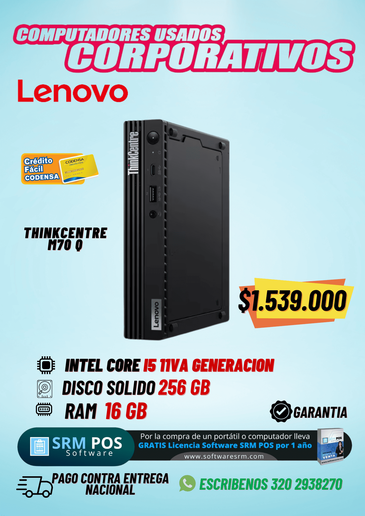 Lenovo ThinkCentre M70q i5 11ª Gen 16GB 256GB SSD | Mini PC Empresarial Colombia