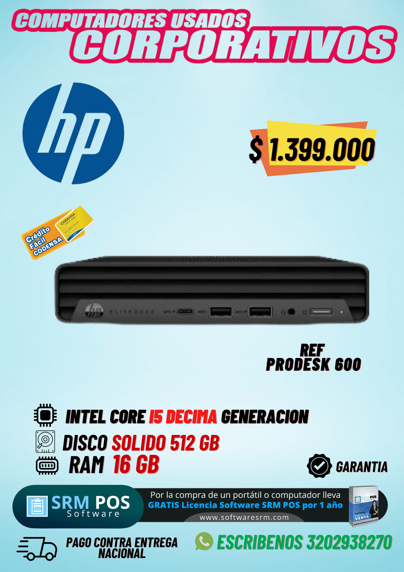 HP ProDesk 600 G6 i5 10ª Gen 16GB 512GB SSD | Mini PC Empresarial Colombia