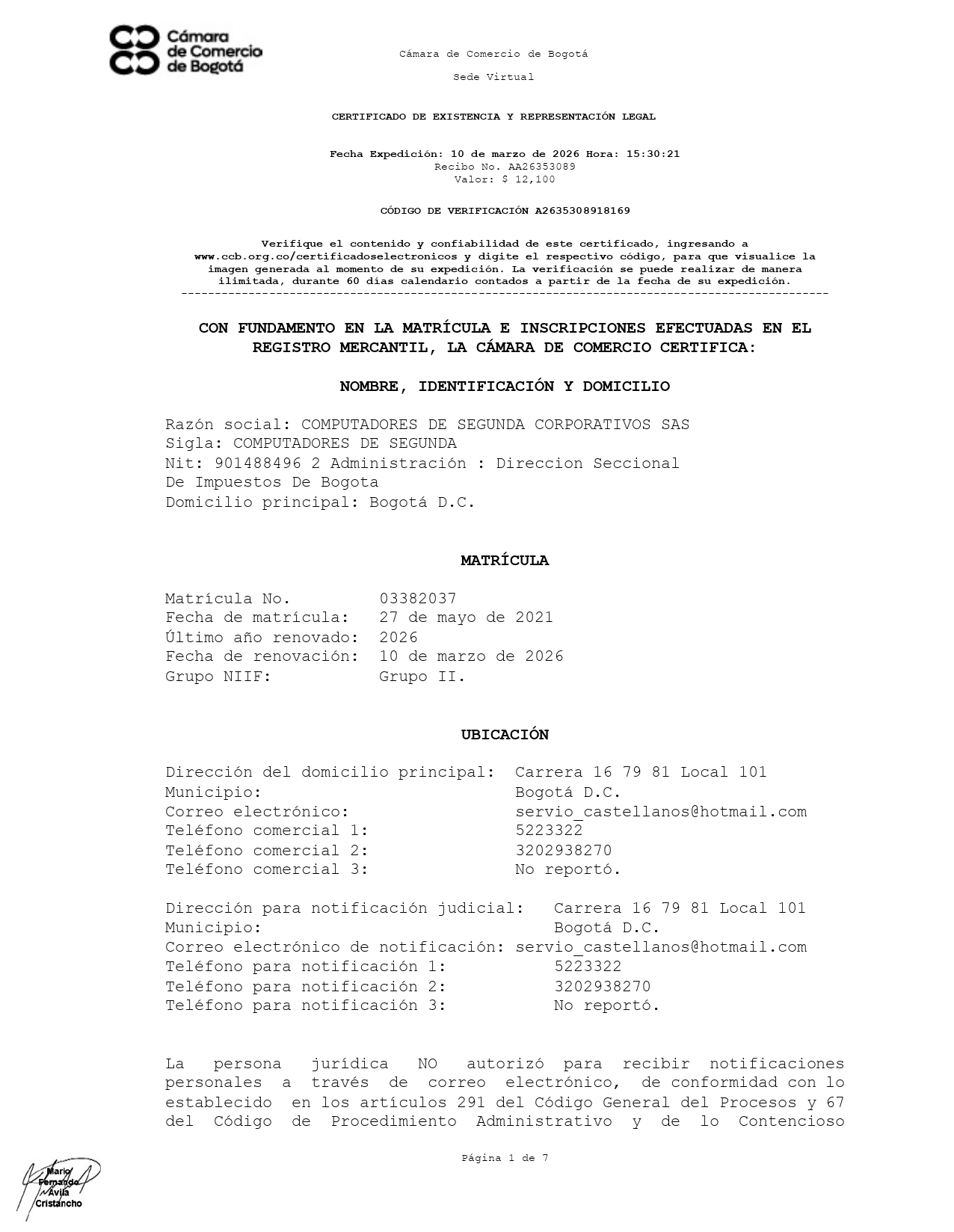 Cámara de Comercio — página 1