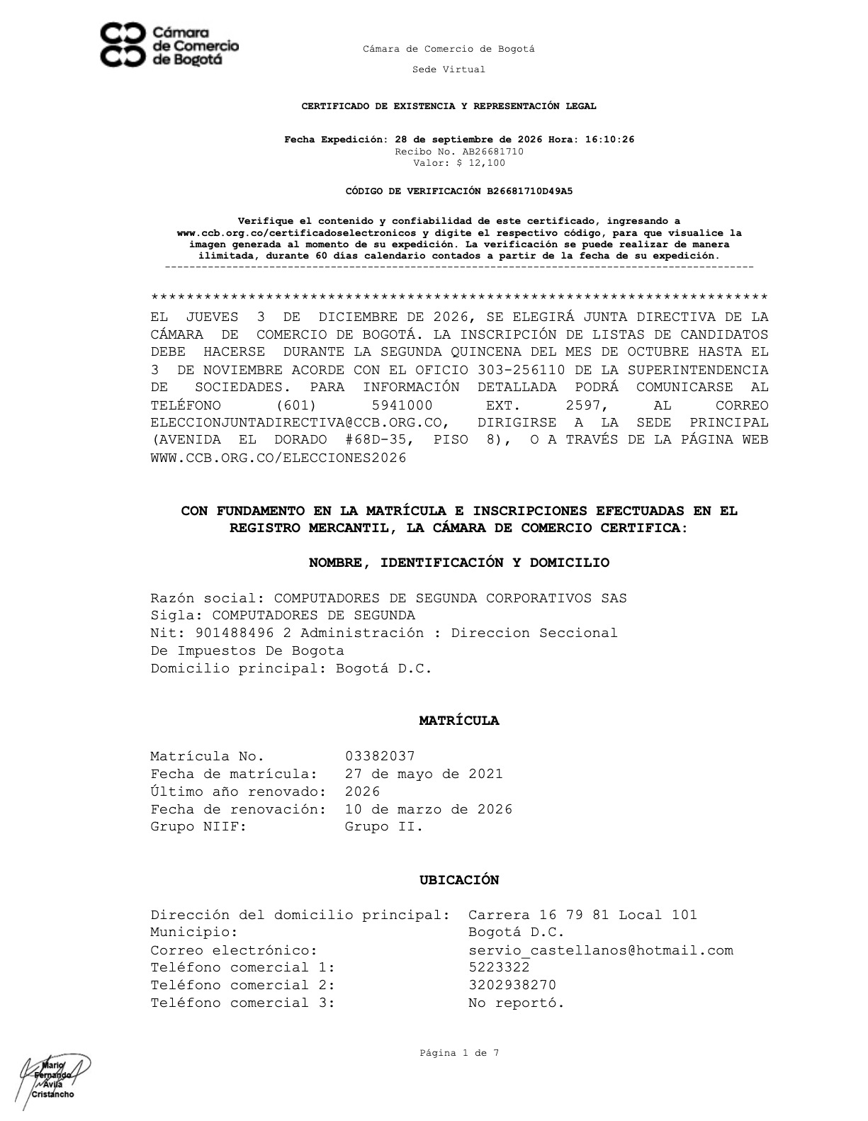Cámara de Comercio — página 1