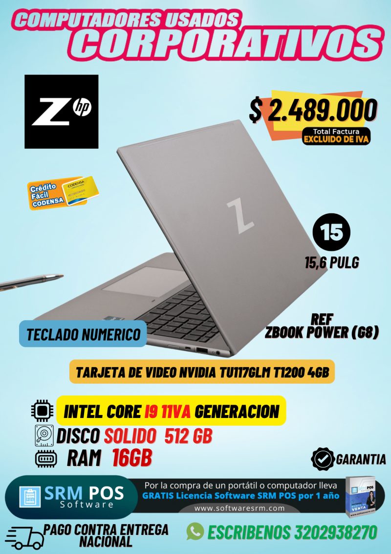 HP ZBook Power G8 – i9 11ª Gen, 16GB RAM, SSD 512GB, NVIDIA T1200 | Precio Colombia - Imagen principal