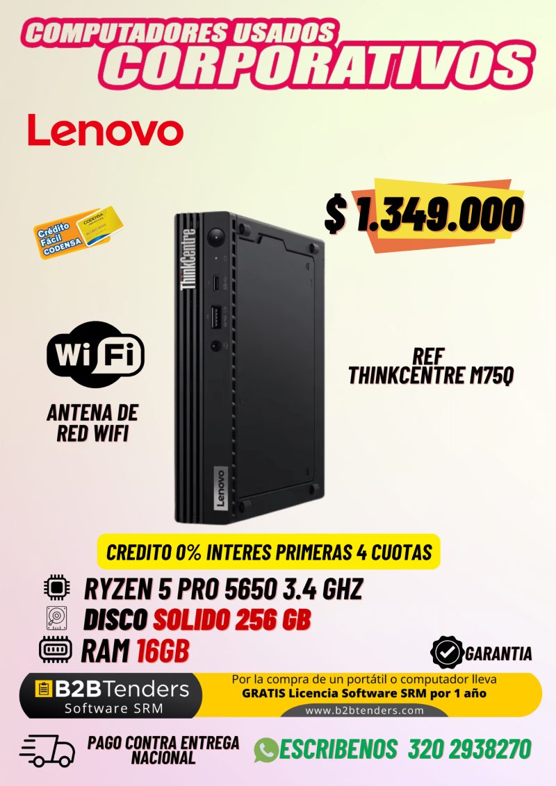 Computador Lenovo ThinkCentre M75q  WIFI Ryzen 5 PRO 5650GE | 16GB RAM – SSD 256GB | Usado Corporativo - Imagen principal