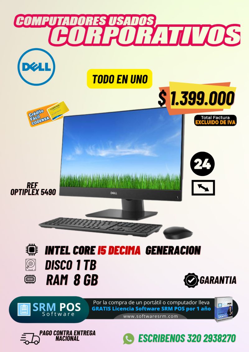 Dell OptiPlex 5490 AIO | Core i5 10ma Gen | 8GB RAM | 1TB SSD | Computador Todo en Uno Corporativo - Imagen principal