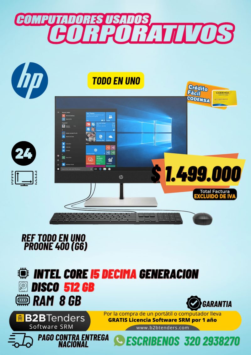 HP ProOne 400 G6 AIO | Core i5 10ma Gen | 8GB RAM | 512GB SSD | Todo en Uno Corporativo - Imagen principal