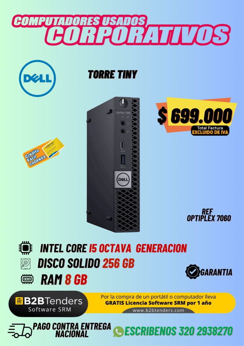 Dell OptiPlex 7060 Micro | Core i5 8va Gen | 8GB RAM | 256GB SSD | Mini PC Corporativa - Imagen principal