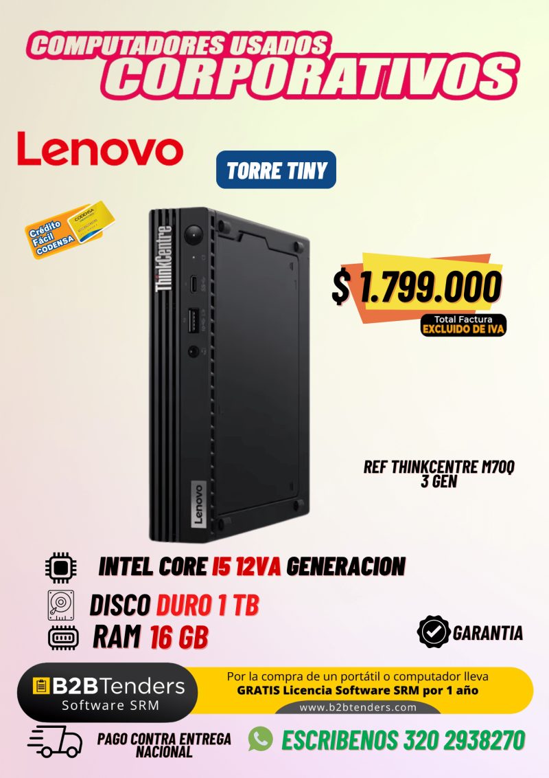 Lenovo ThinkCentre M700Q 3rd Gen Tiny | Core i5 12va Gen | 16GB RAM | 1TB | Mini PC Corporativa - Imagen principal