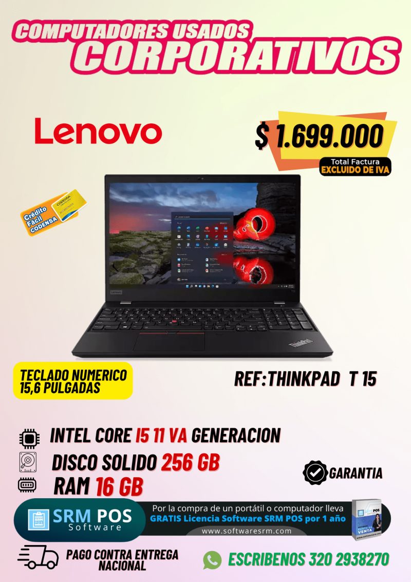 Lenovo ThinkPad T15 Core i5 11ª Gen | 16GB RAM | 256GB SSD | Portátil Corporativo 15.6” - Imagen principal