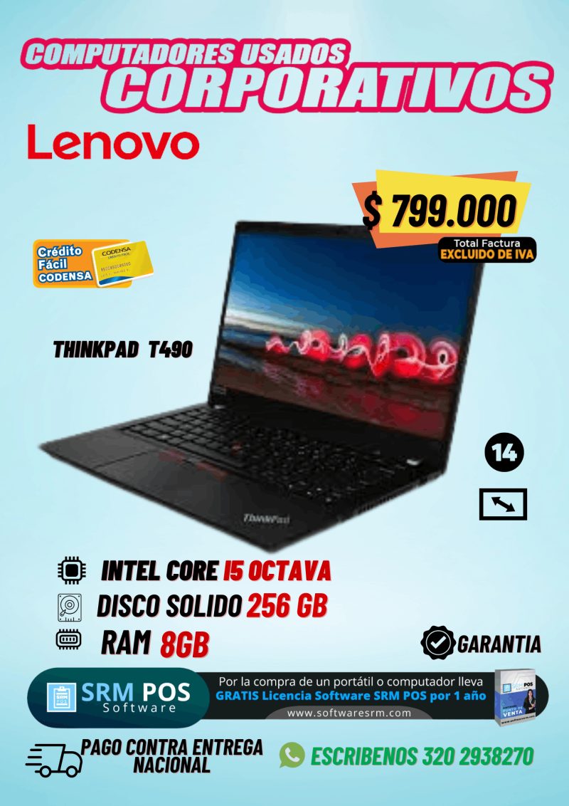 Lenovo ThinkPad T490 i5 8ª Gen | Portátil Corporativo Usado 8GB SSD - Imagen principal