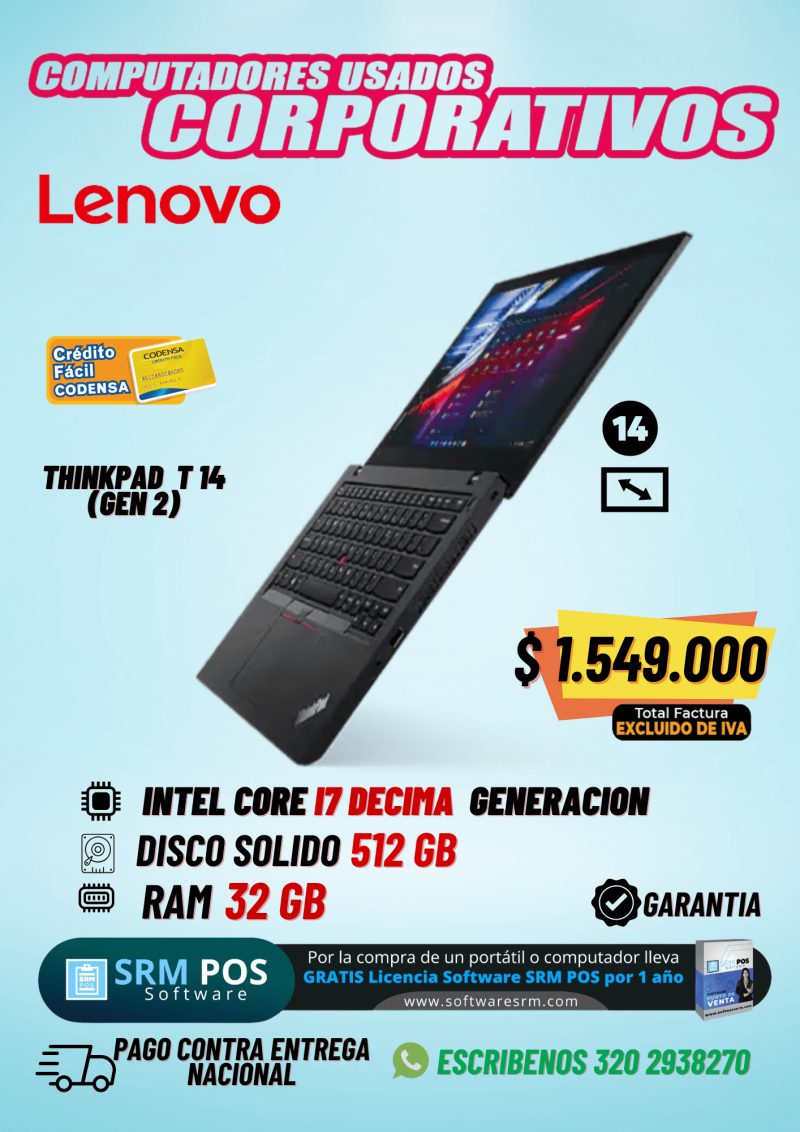 Lenovo ThinkPad T14 Gen 2 i7 10ª Gen 32GB RAM 512GB SSD | Portátil Corporativo - Imagen principal