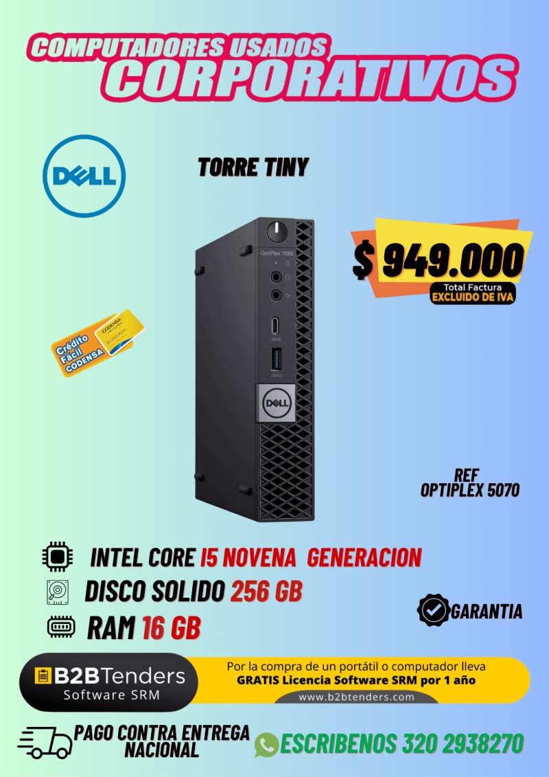 Dell OptiPlex 5070 Tiny i5 9ª Gen 16GB RAM 256GB SSD | CPU Corporativa - Imagen principal