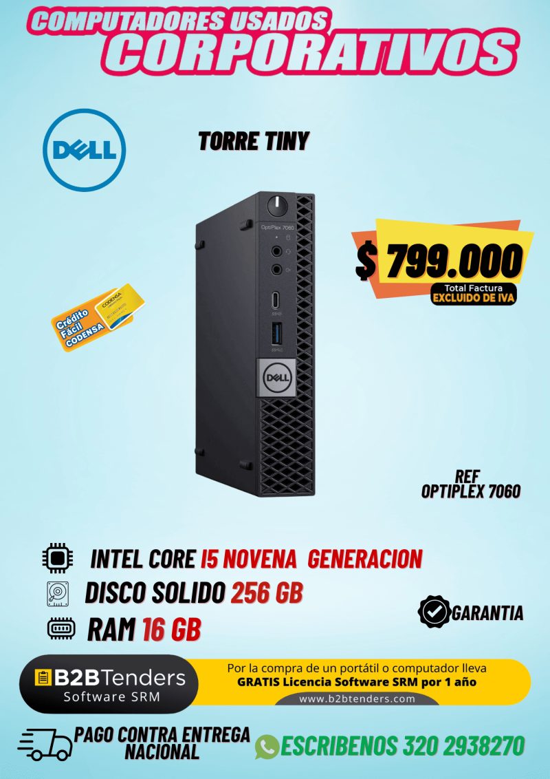 Dell OptiPlex 7060 Tiny i5 8ª Gen 16GB 256GB SSD | CPU Corporativa - Imagen principal