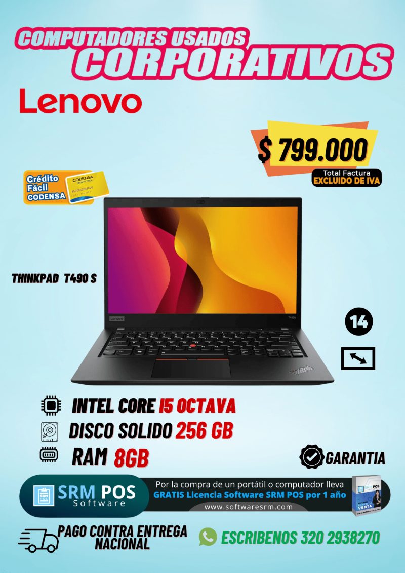 Lenovo ThinkPad T490s i5 8ª Gen 8GB 256GB SSD | Portátil Corporativo - Imagen principal