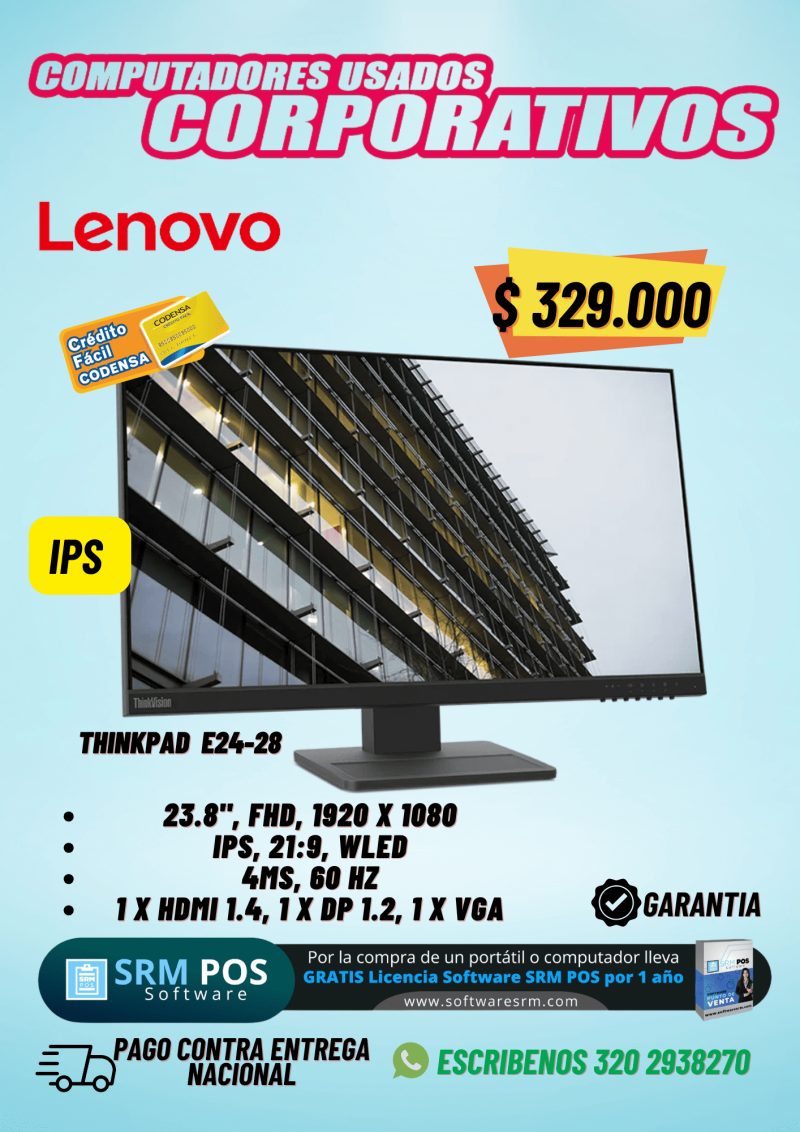 Monitor Lenovo ThinkVision E24-28 23.8” IPS FHD HDMI DP VGA - Imagen principal