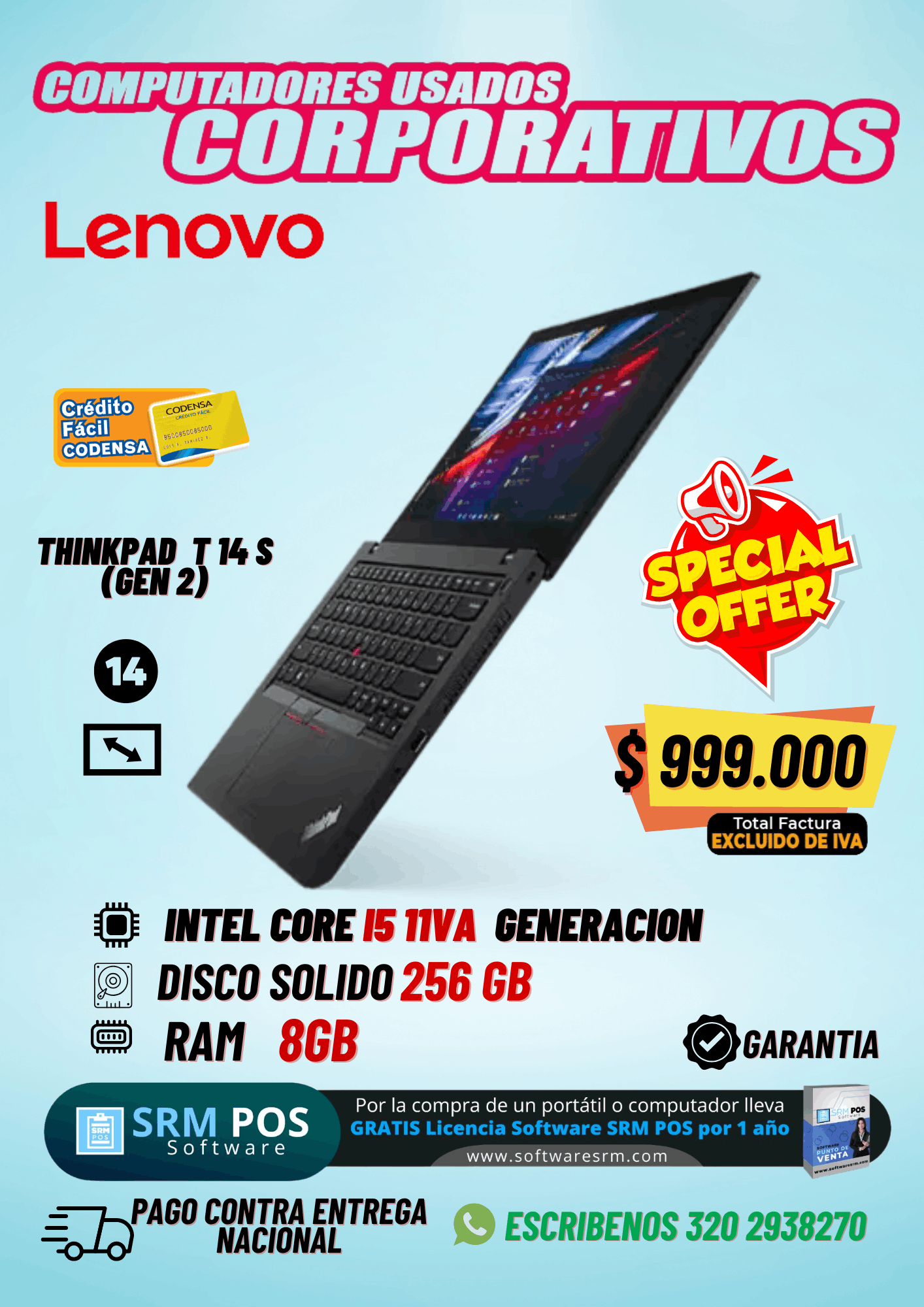 Lenovo ThinkPad T14 Gen 2 i5 11ª Gen 8GB 256GB SSD | Portátil Corporativo SIN IVA