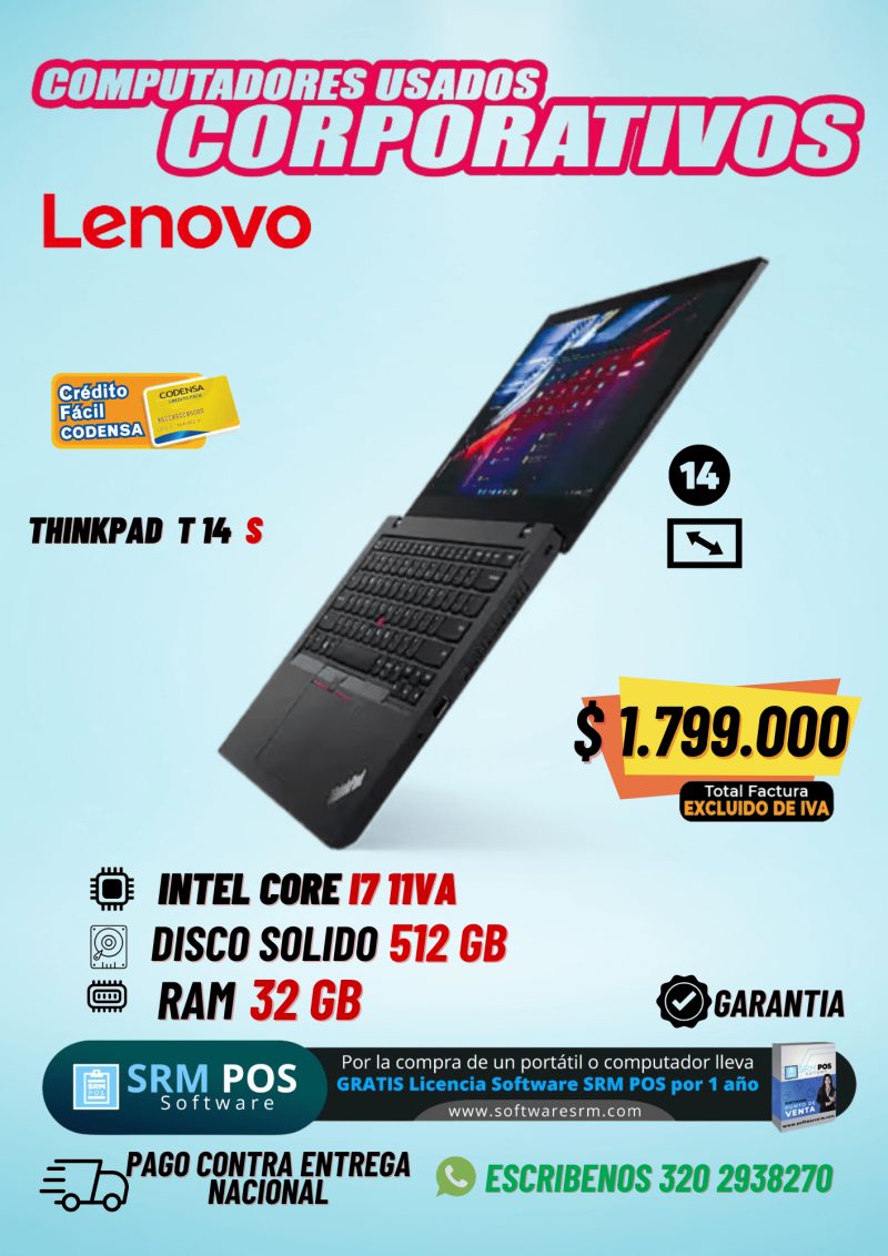 Lenovo ThinkPad T14s Gen 2 i7 11ª Gen 32GB 512GB SSD | Portátil Empresarial Premium Colombia - Imagen 1