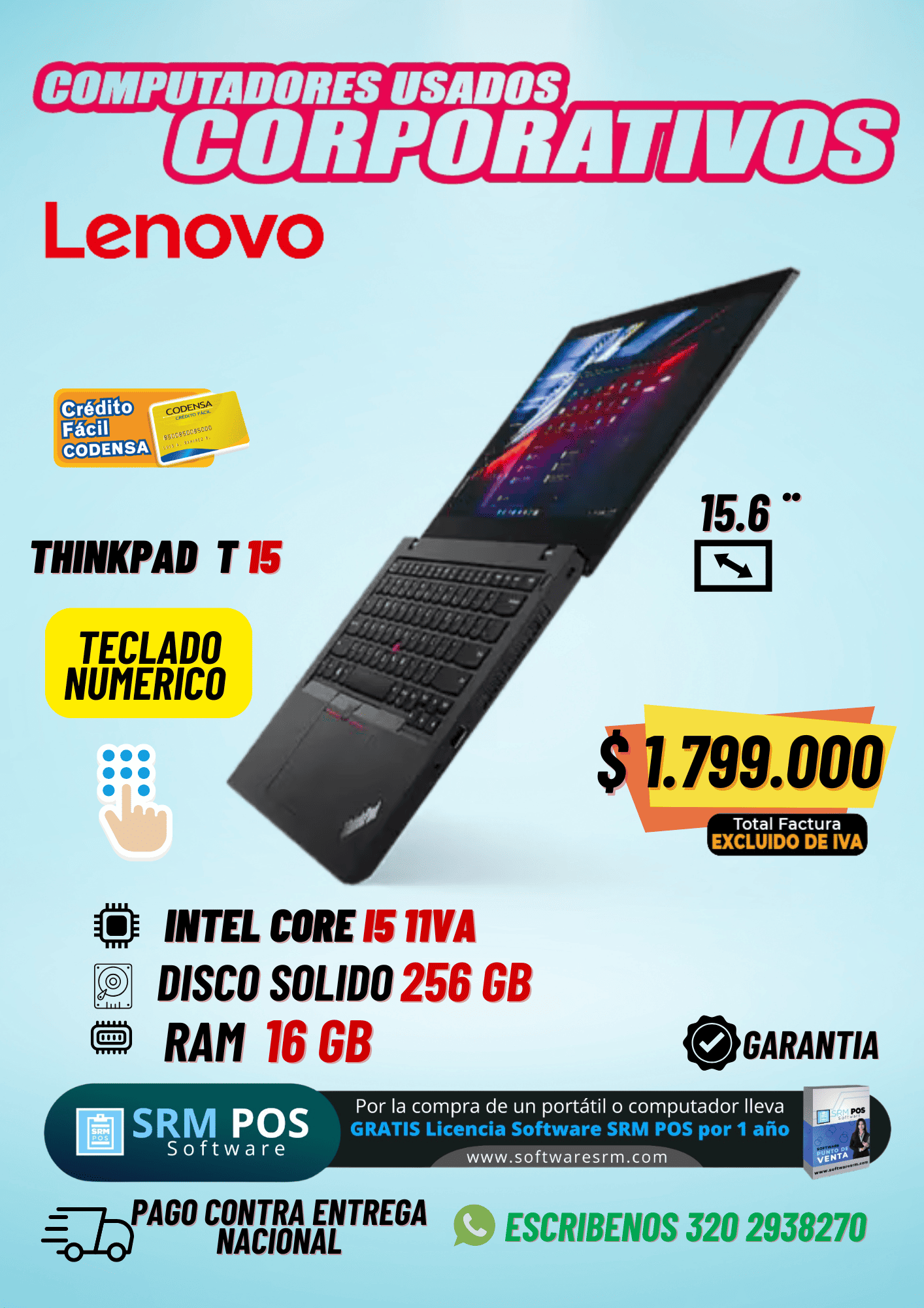 Lenovo ThinkPad T15 i5 11ª Gen 16GB 256GB SSD | Portátil 15.6” con Teclado Numérico Colombia
