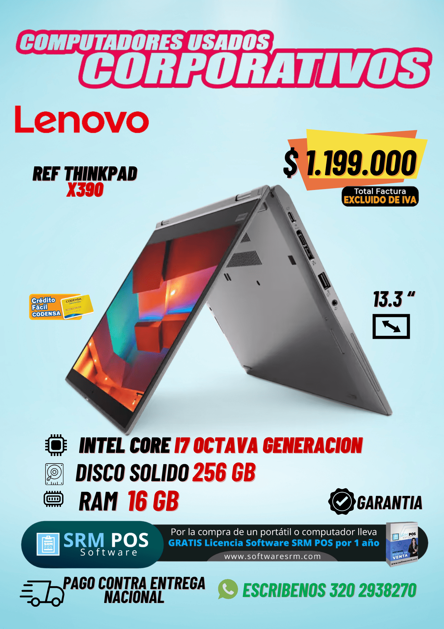 Lenovo ThinkPad X390 Yoga i7 8ª Gen 16GB 256GB SSD | Portátil 2 en 1 13.3” Colombia