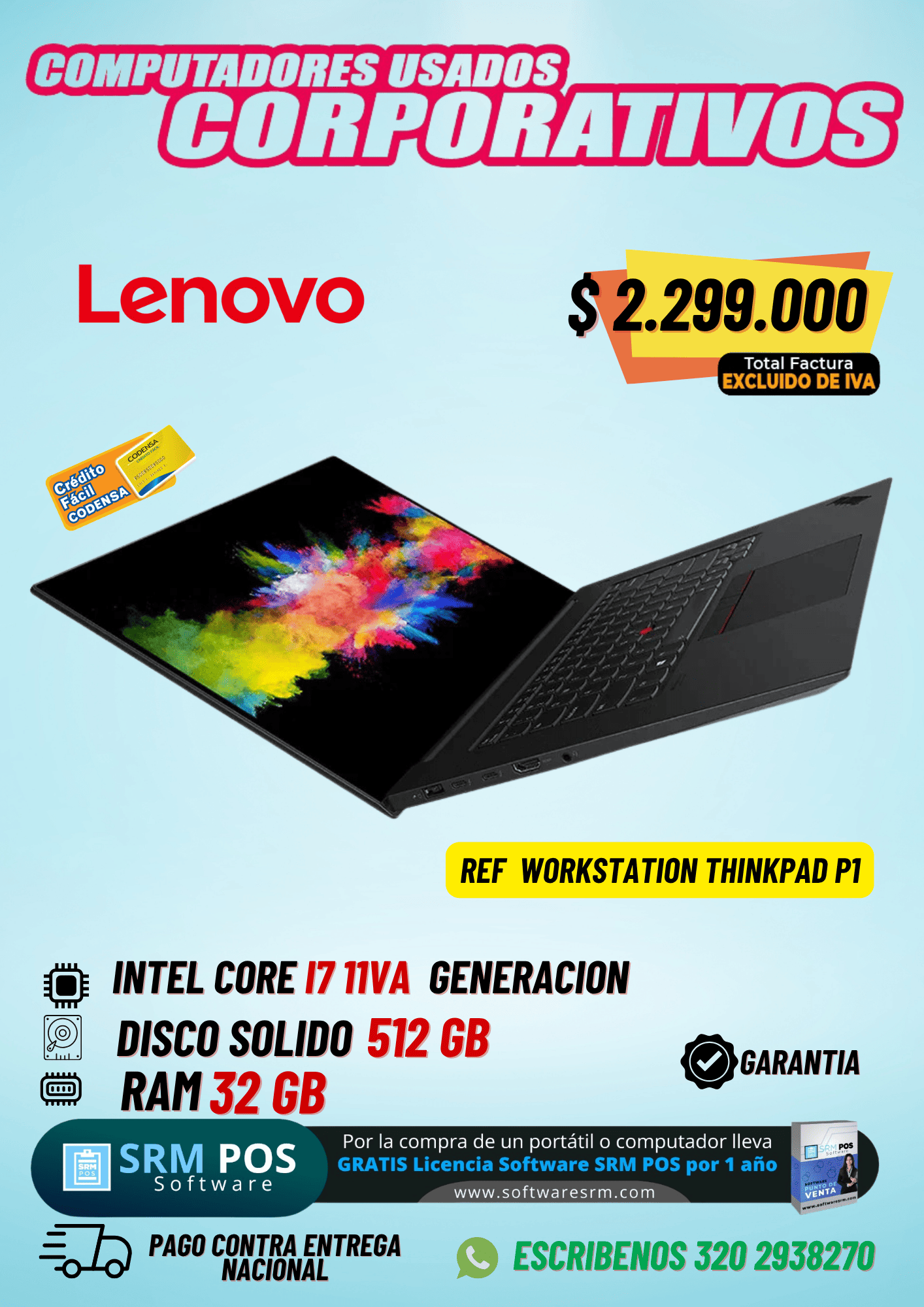 Lenovo ThinkPad P1 Workstation i7 11ª Gen 32GB 512GB SSD | Portátil Profesional Colombia