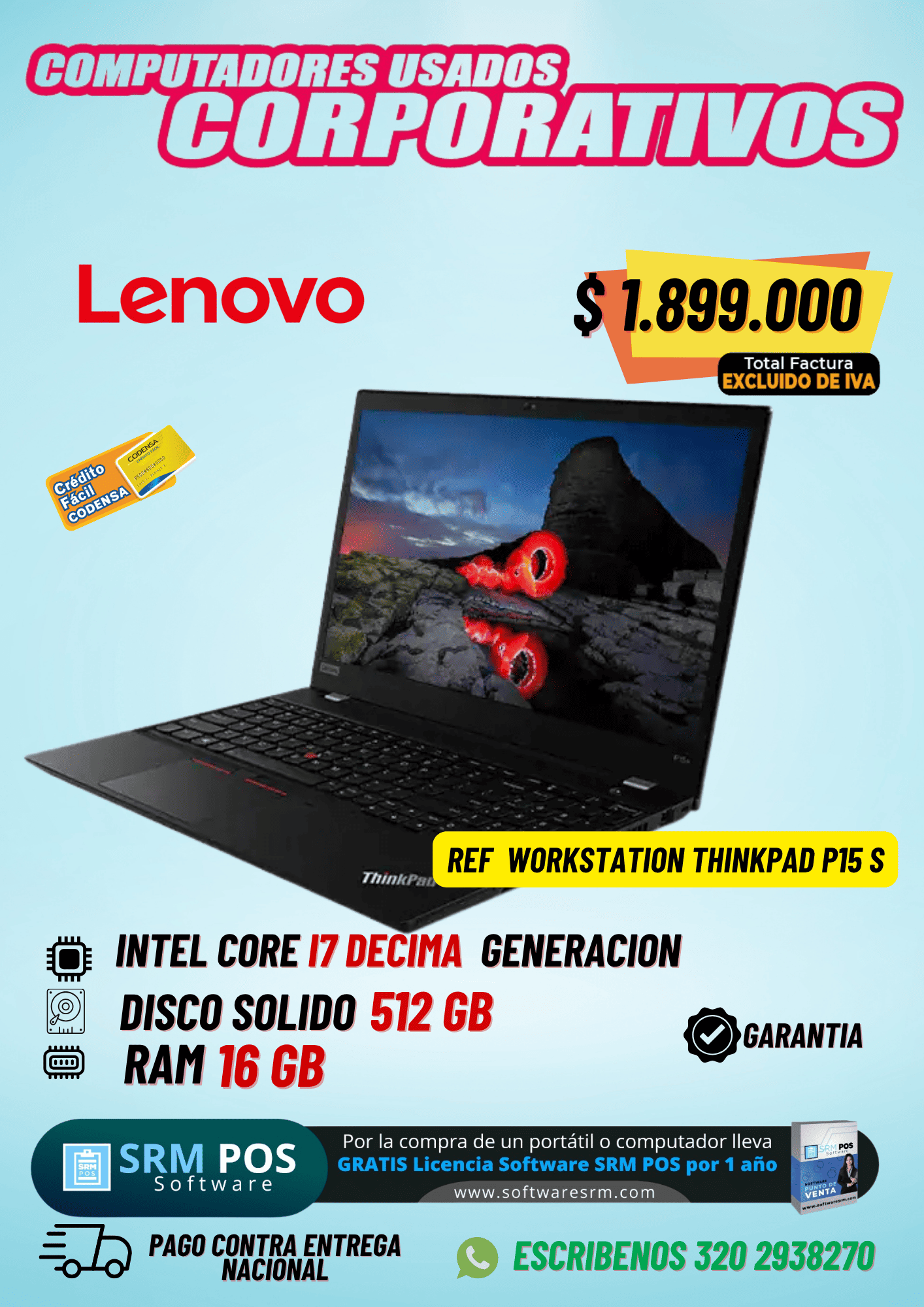 Lenovo ThinkPad P15s Workstation i7 10ª Gen 16GB 512GB SSD | Portátil Profesional Colombia