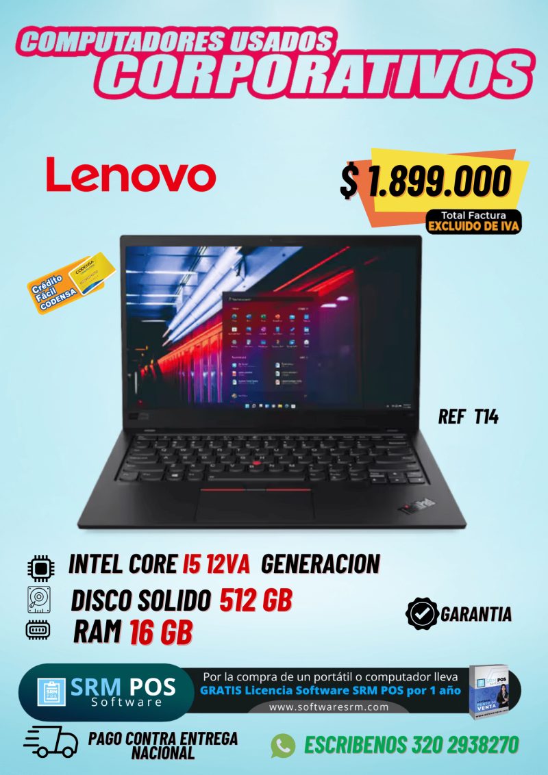 Lenovo ThinkPad T14 i5 12ª Gen 16GB 512GB SSD | Portátil Empresarial Colombia - Imagen 1