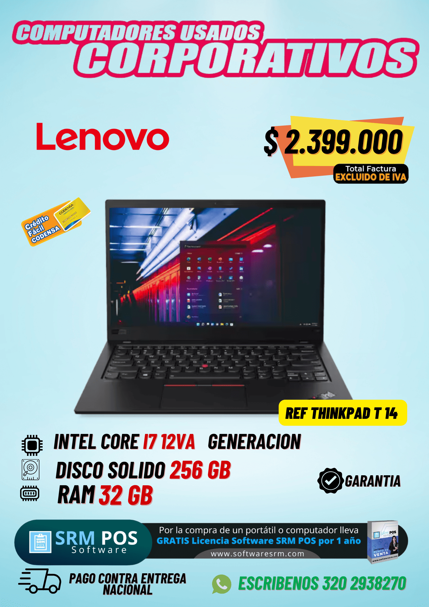 Lenovo ThinkPad T14 i7 12ª Gen 32GB RAM 256GB SSD | Portátil Empresarial SIN IVA - Imagen 1