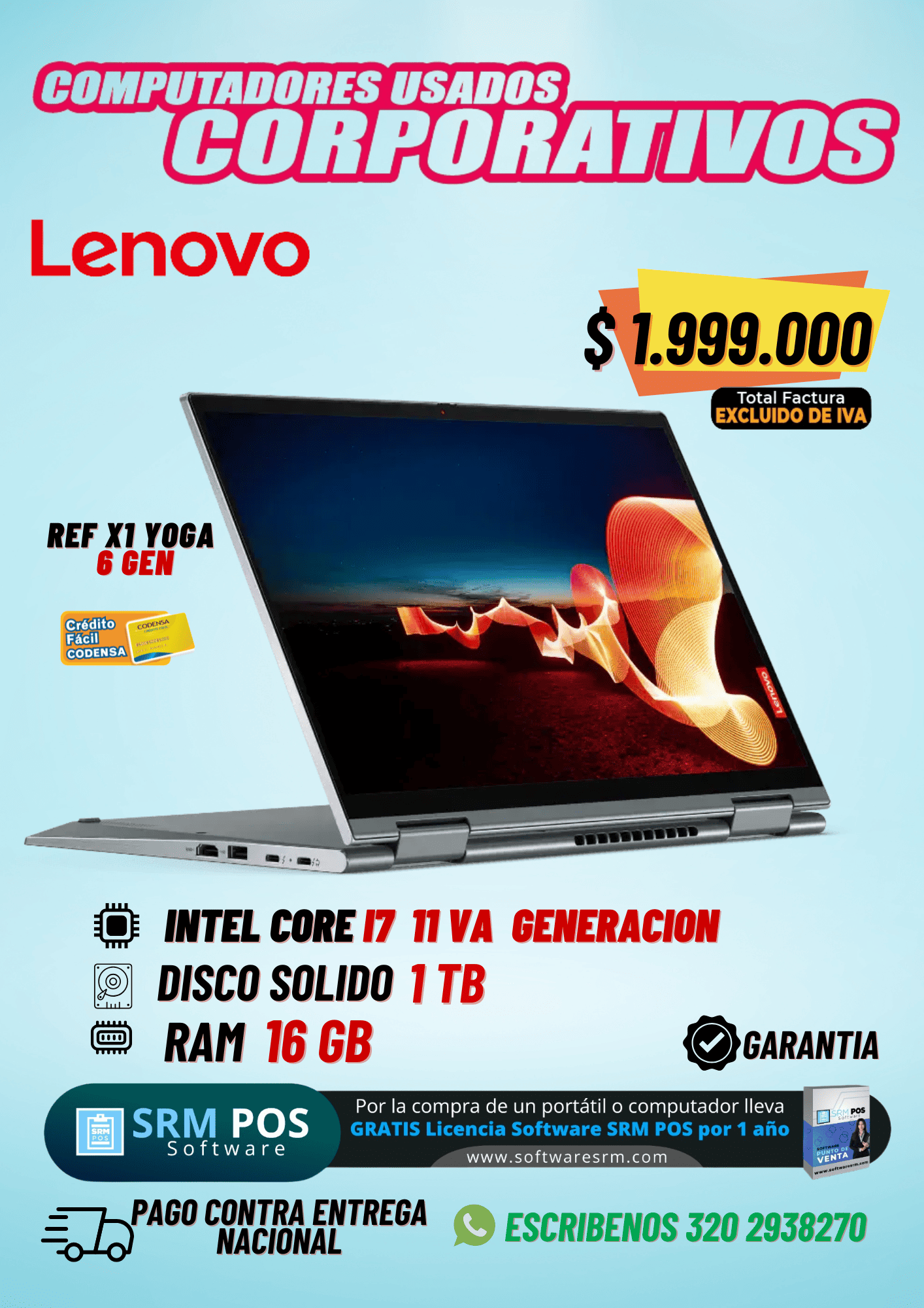 Lenovo ThinkPad X1 Yoga Gen 6 i7 11ª Gen 16GB 1TB SSD | Portátil 2 en 1 Premium Colombia