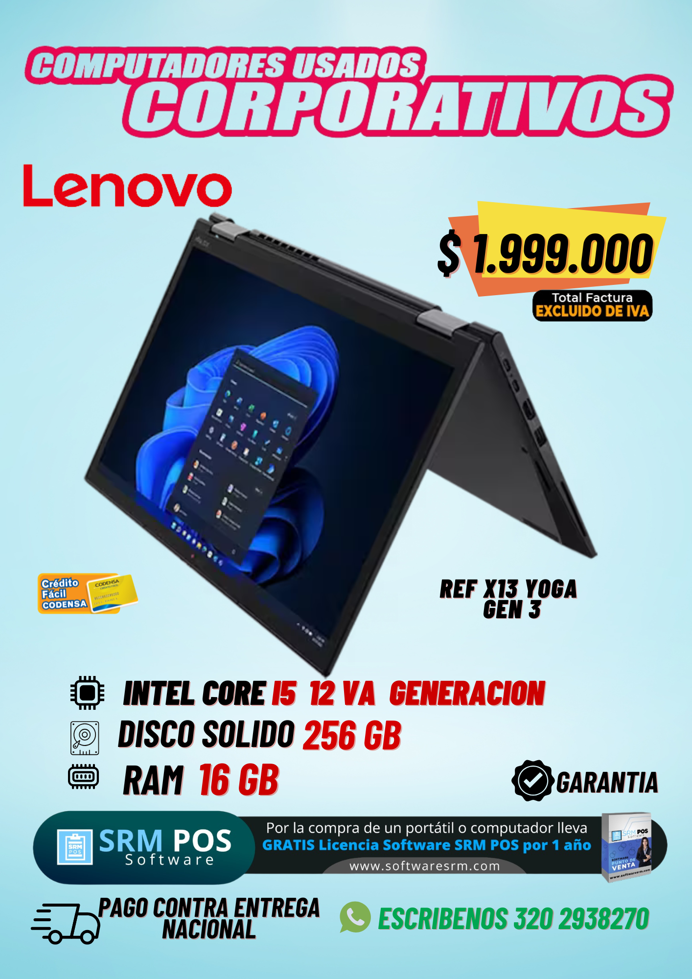 Lenovo ThinkPad X13 Yoga Gen 3 i5 12ª Gen 16GB 256GB SSD | Portátil 2 en 1 Colombia