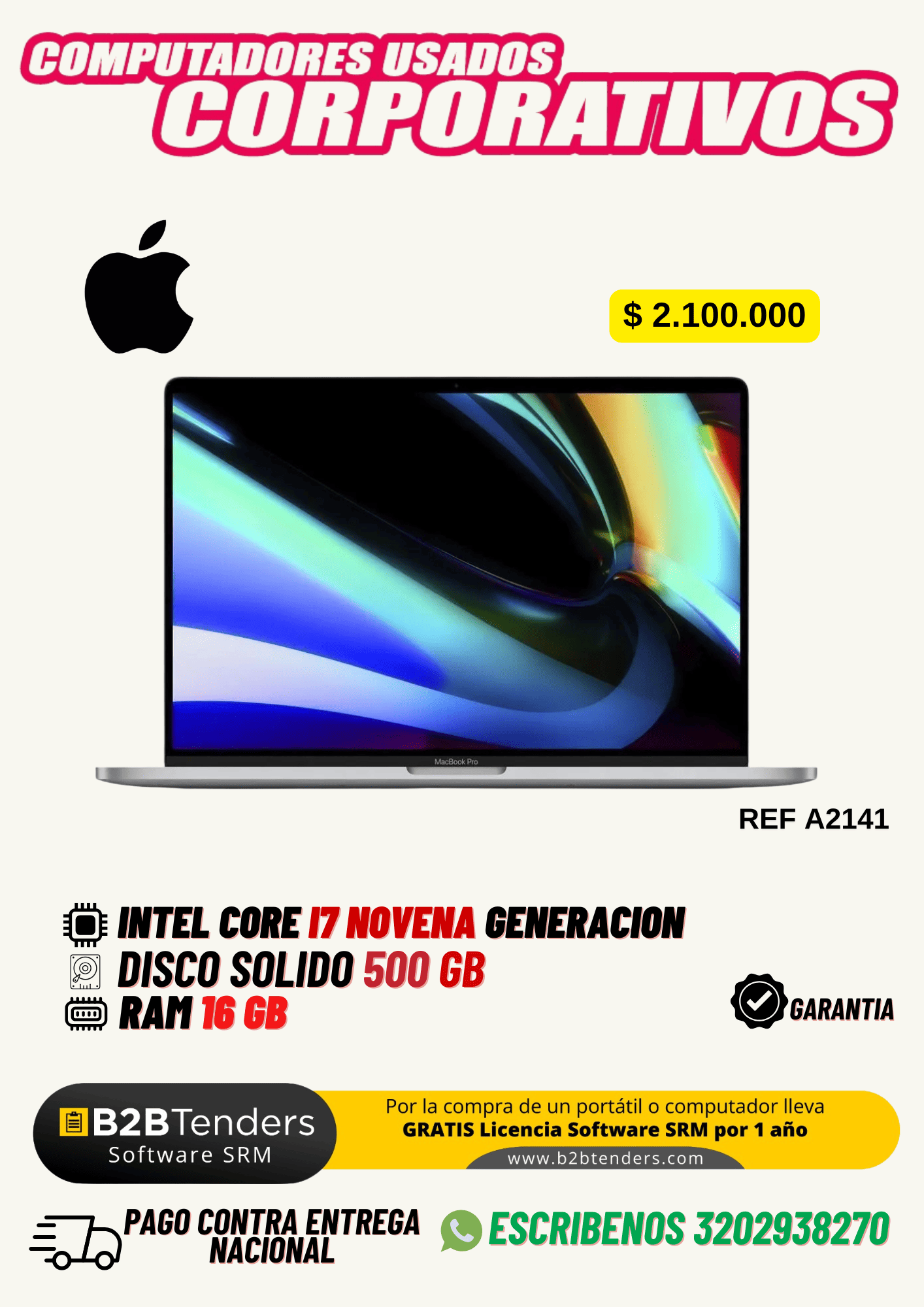 Apple MacBook Pro 16" A2141 i7 – 16GB RAM – 500GB SSD | Portátil Profesional de Alto Rendimiento