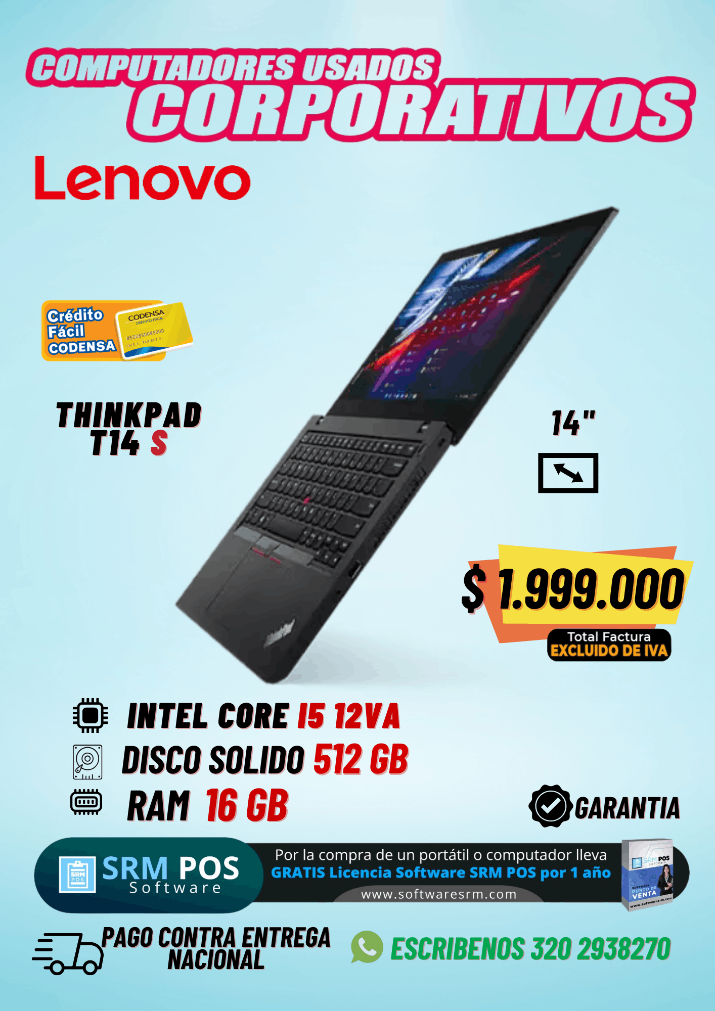 Lenovo ThinkPad T14s Gen 3 | Intel Core i5 12ª Generación | 16GB RAM | SSD 512GB | 14" Full HD | Ultraliviano Empresarial | Excluido de IVA
