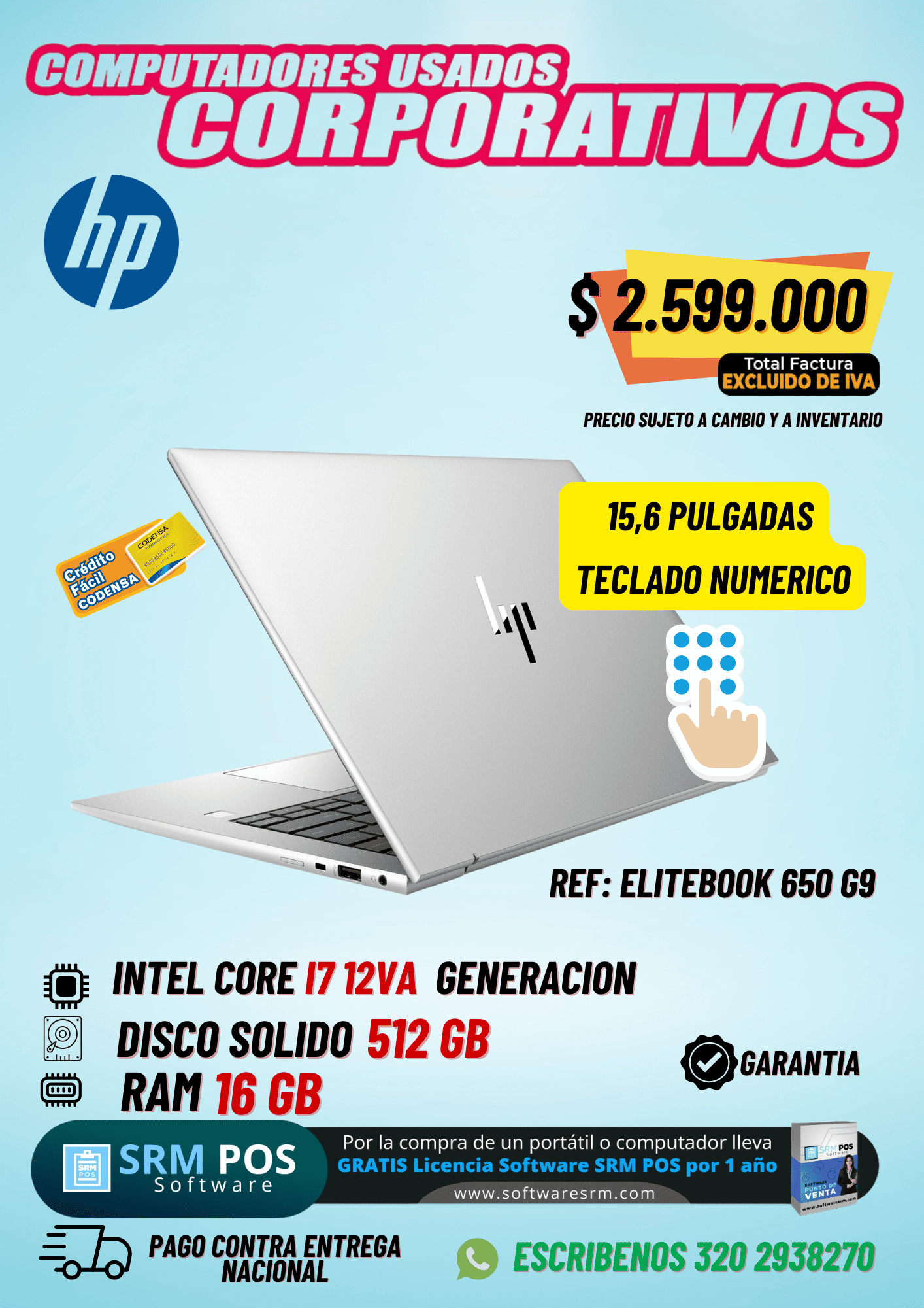 HP EliteBook 650 G9 Core i7 12ª Generación | 16GB RAM | SSD 512GB | Portátil Empresarial Premium de 15.6"  TECLADO NUMERICO - Imagen 1