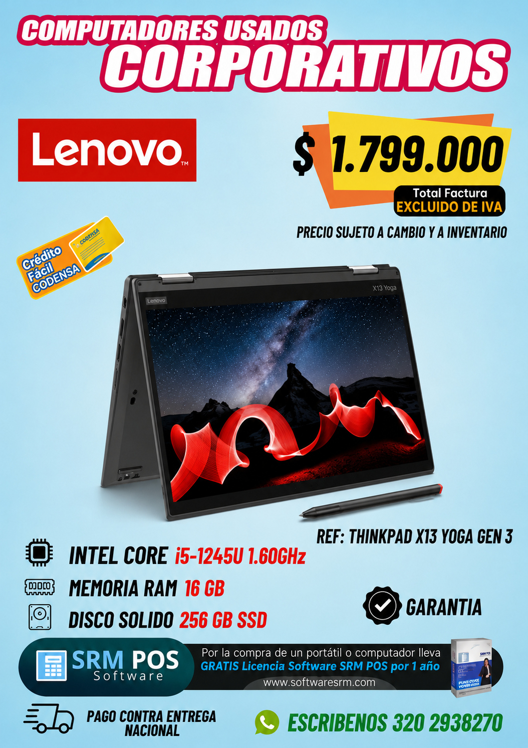 Lenovo ThinkPad X13 Yoga Gen 3 Intel Core i5-1245U | 16GB RAM | 256GB SSD | Computador Corporativo