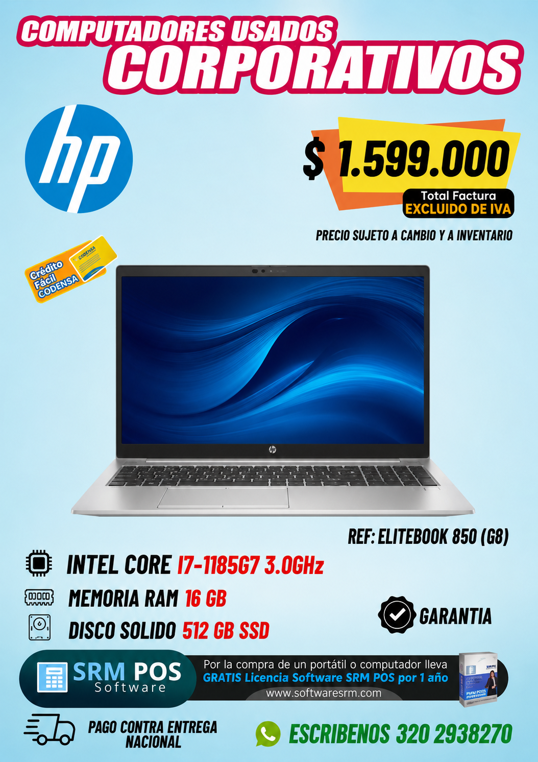 HP EliteBook 850 G8 Intel Core i7-1185G7 | 16GB RAM | 512GB SSD | Portátil Corporativo Usado con Teclado Numérico