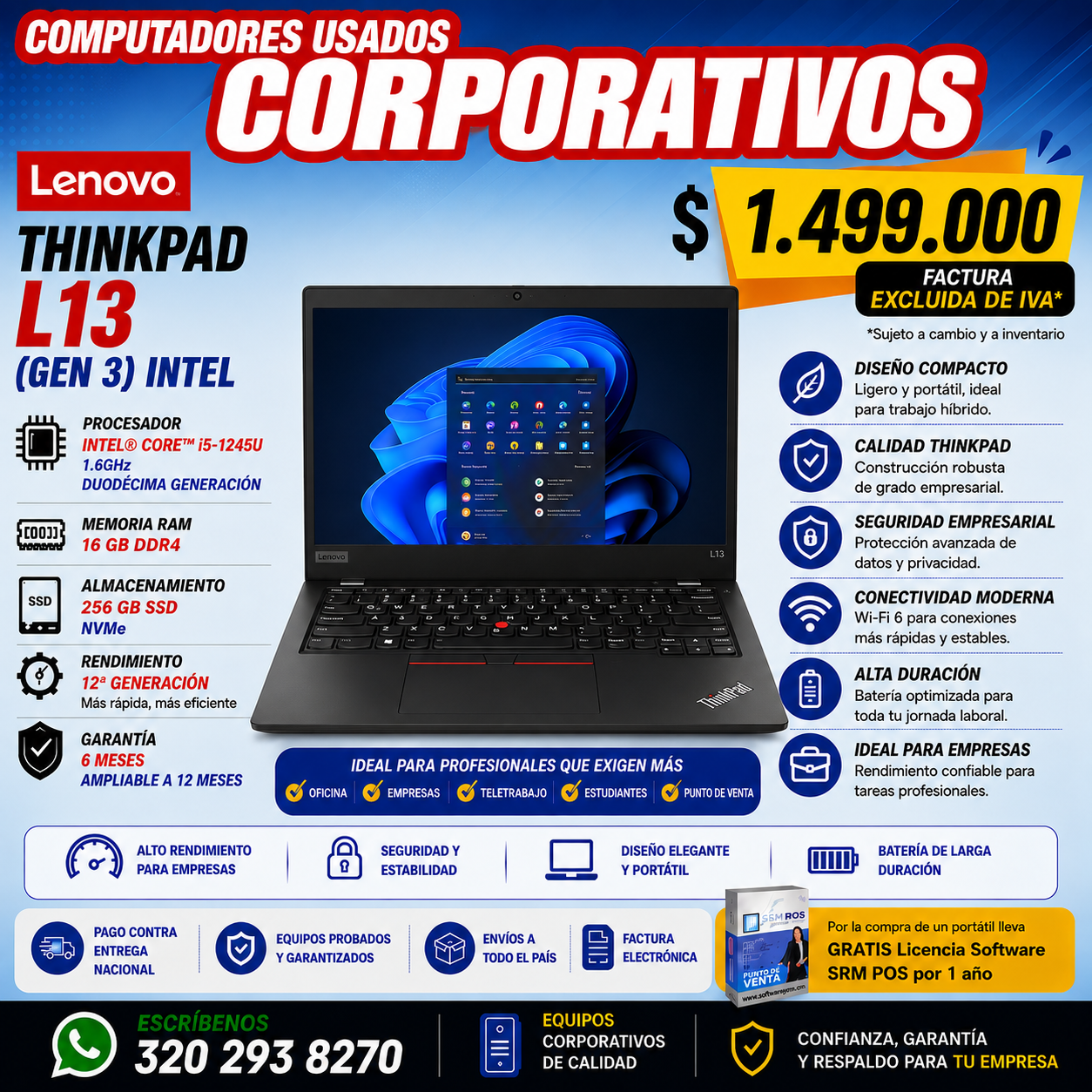 Lenovo ThinkPad L13 Gen 3 Intel Core i5-1245U 16GB 256GB SSD | Computador Corporativo Usado