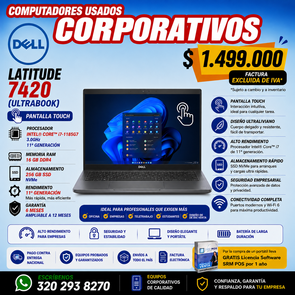 Dell Latitude 7420 Ultrabook Touch Intel Core i7-1185G7 16GB 256GB SSD | Computador Corporativo Usado