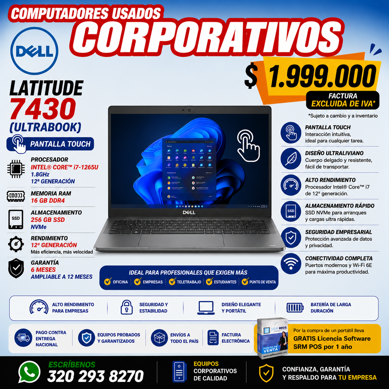 Dell Latitude 7430 Ultrabook Touch Intel Core i7-1265U 16GB 256GB SSD | Computador Corporativo Usado