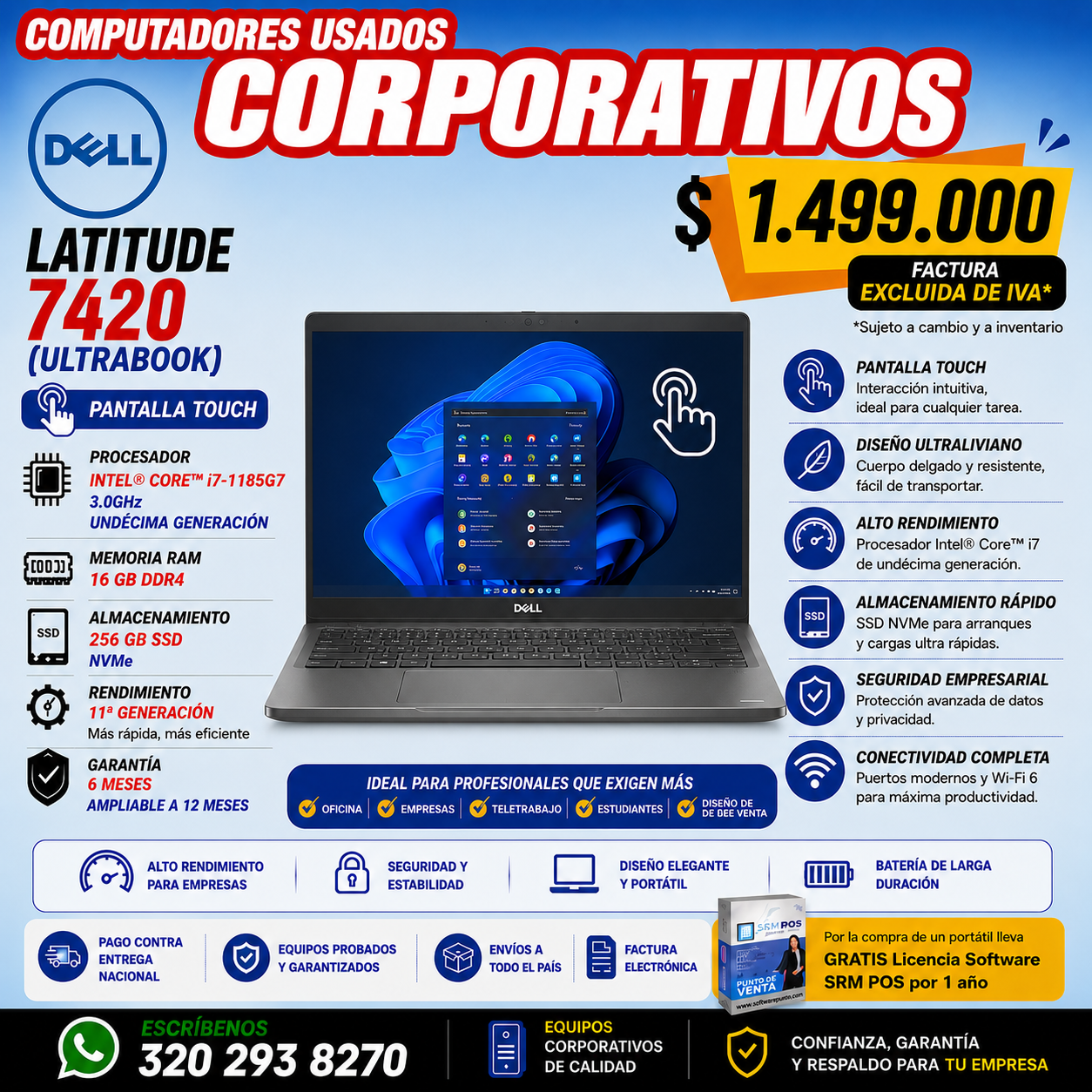 Dell Latitude 7420 Ultrabook Touch Intel Core i7-1185G7 16GB 256GB SSD | Computador Corporativo Usado
