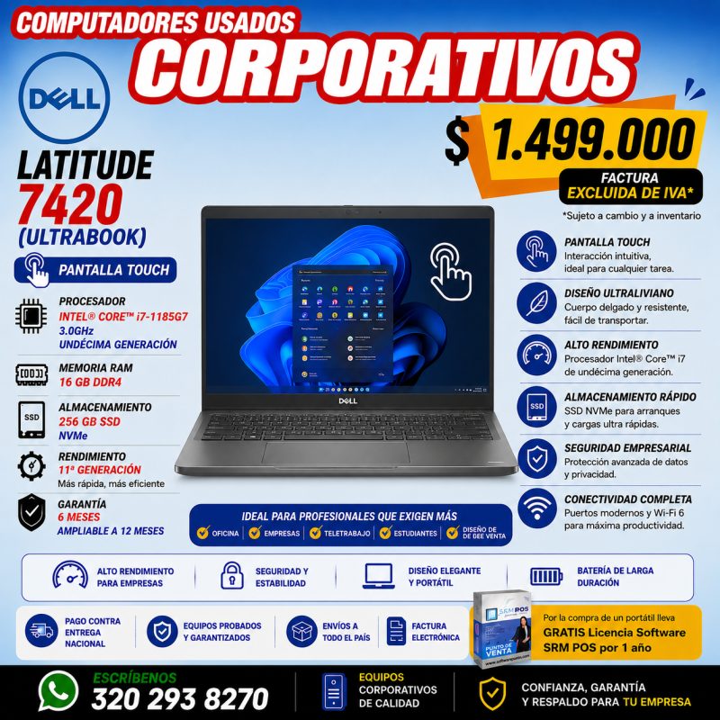 Dell Latitude 7420 Ultrabook Touch Intel Core i7-1185G7 16GB 256GB SSD | Computador Corporativo Usado - Imagen 1
