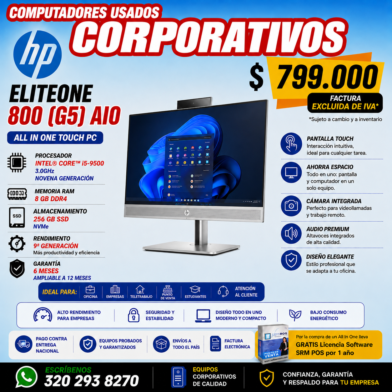 HP EliteOne 800 G5 All In One Touch Intel Core i5-9500 8GB 256GB SSD | Computador Corporativo Usado