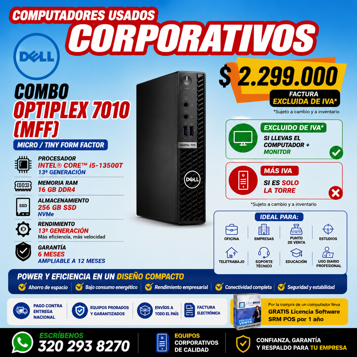 Dell OptiPlex 7010 Micro (MFF) Intel Core i5-13500T 16GB 256GB SSD | Computador Corporativo Usado