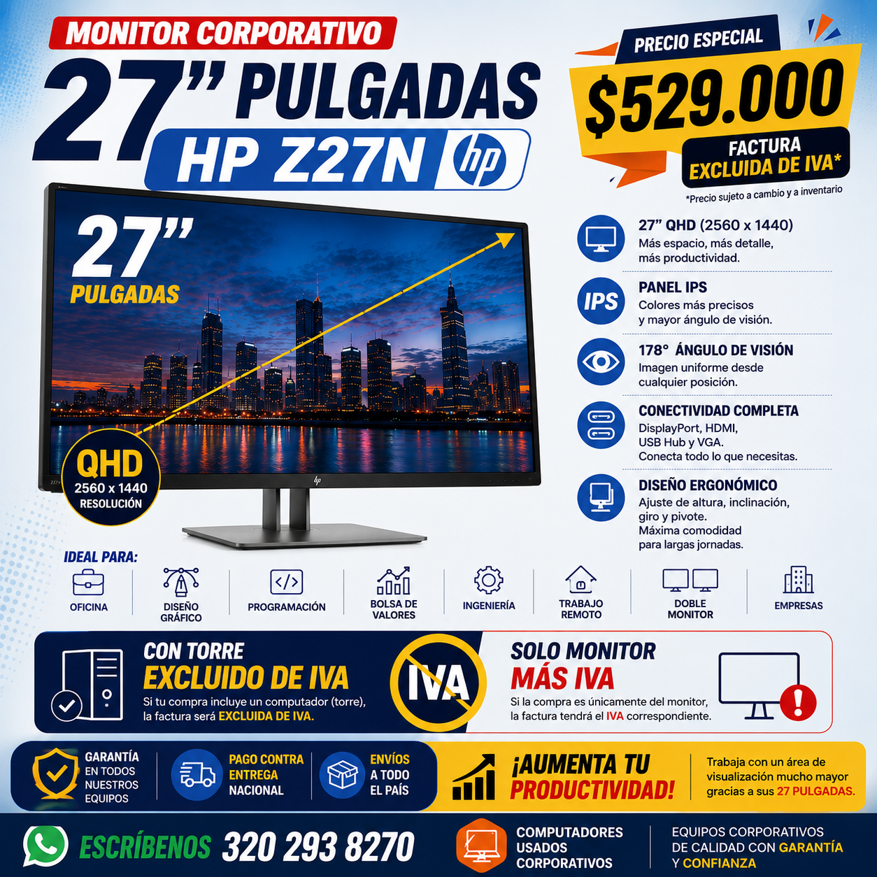 Monitor HP Z27n 27 Pulgadas QHD IPS | Monitor Corporativo Profesional