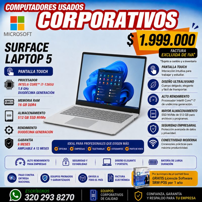 Surface Laptop 5 Touch Core i7 16GB 512GB Usado - Imagen 1