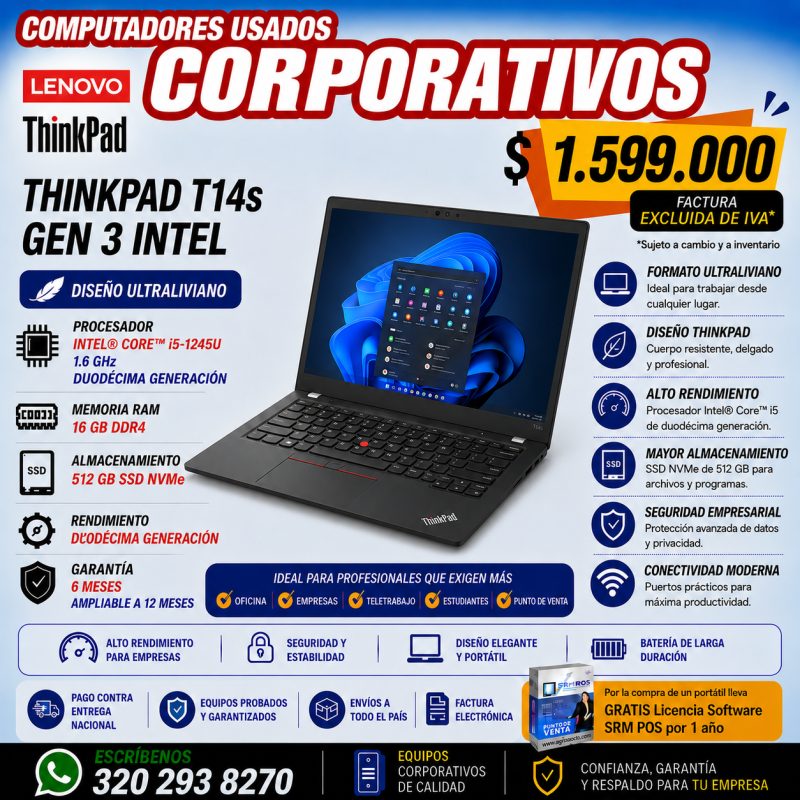 Lenovo ThinkPad T14s Gen 3 i5 16GB 512GB Usado - Imagen 1